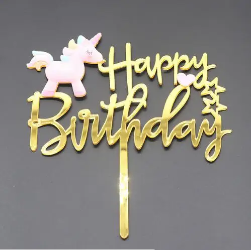 Радужный Золотой Единорог акриловый торт Топпер облако леденец форма для украшения тортов детский день рождения кекс Топпер украшения для свадебного торта - Цвет: 1PC Unicorn 3