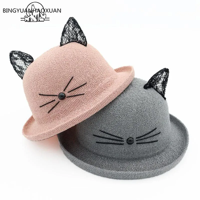 

BINGYUANHAOXUAN New Adult Hat Summer Kid Cat Ears Ear Decoration Cute Beach Hat Girl Girl Boy Hat Sun Hat