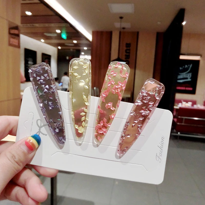 

HZ 2019 Chic Acrylic Glitter Metalic Transparent Waterdrop Hair Clip Hair Grip Barrettes Hairpin Hair Accessories for Women Girl