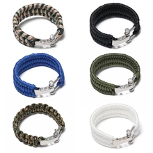 23cm Adjustable Paracord Bracelet Men Survival Emergency Stainless Steel Braided Rope Bracelet Wristband Outdoor Hiking Camping