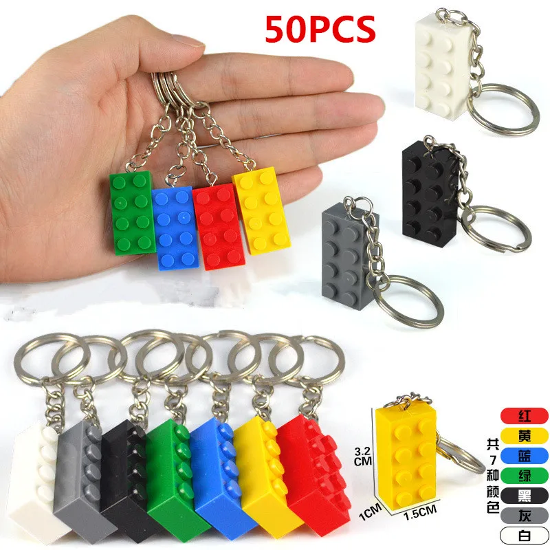 50PCSset Key Chain Blocks Heart Blocks Toy Brick Building Blocks Accessories Keychain Block Model Kits Set DIY Toys for Kids (6)