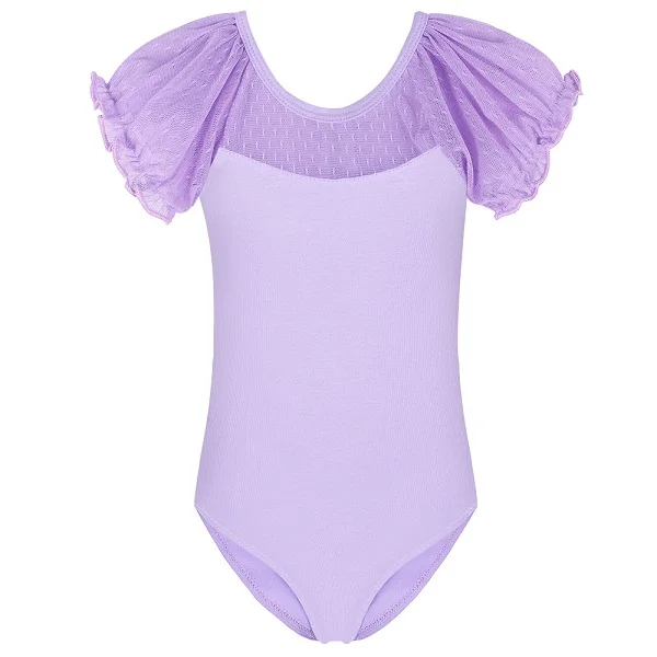 Балетное трико BAOHULU для девочек, танцевальное платье с коротким рукавом, детский гимнастический трико, профессиональный балерина, тренировочный костюм - Цвет: B115 Purple