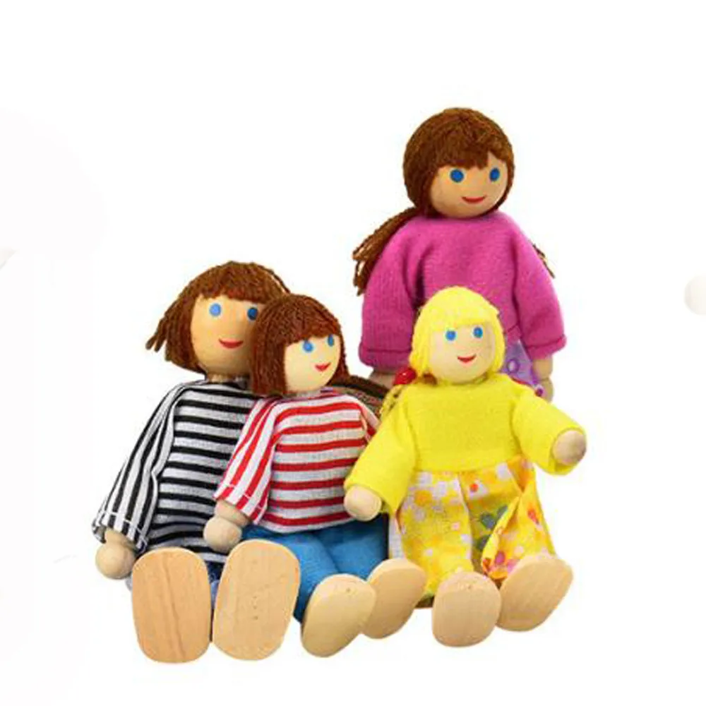 In A Shop There Are 4 Dolls Pretend Toy Cartoon Wooden House 4 Dolls Family Plush Doll Hand Puppet