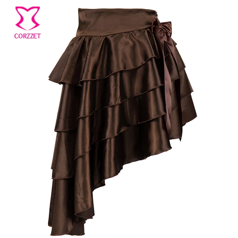 brown-satin-bow-asymmetrical-ruffled-layered-sexy-corsets-and-bustiers-gothic-victorian-skirt-lolita-steampunk-skirts-for-women