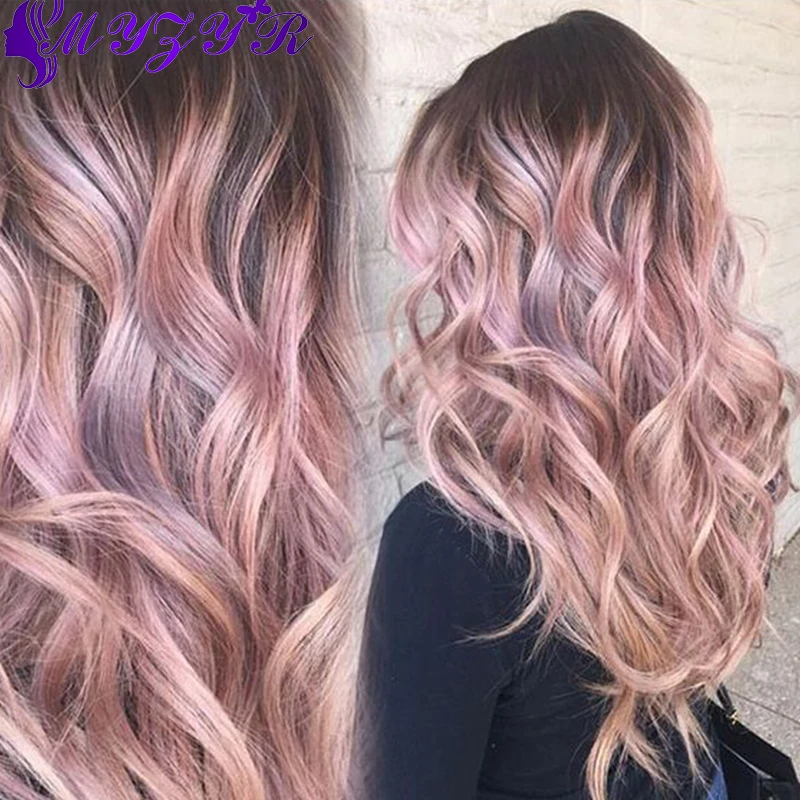 

Pink Rose Gold Virgin Hair 3 Bundles Dark Roots milky way Hair Extensions Brazilian Virgin Hair Body Wave 100% Human Hair Weave