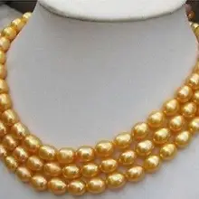 Элегантное 9-10 мм натуральное барокко золотое ожерелье с жемчугом 50 дюймов 14 k