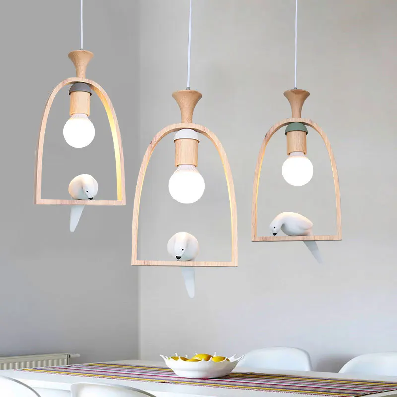 

European log personality creative bird Courtyard entrance chandelier Warm and romantic restaurant bar lamp