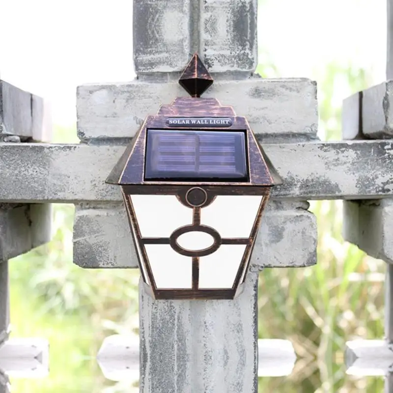 Ретро 2LED Солнечный настенный светильник на открытом воздухе IP65 водонепроницаемый во дворике тропинка светильник на солнечной батарее садовый забор лестница охранная лампа