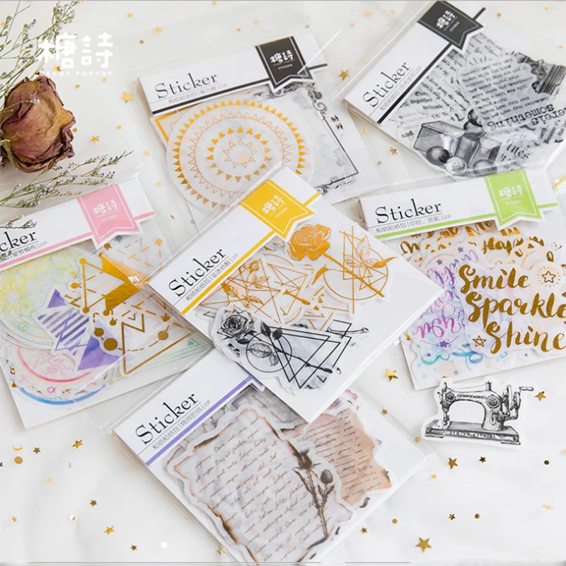 

Cute Shaped Bronzing And Paper Sticker Pack Stars And Chess Series Handbook Decoration Album Diary Scrapbook Sticker 6 Selection