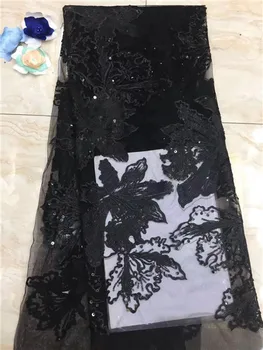 

2019 Latest African Lace Fabric High Quality Sequins Fabric Embroidery Lace Fabric French Nigerian Party Dress