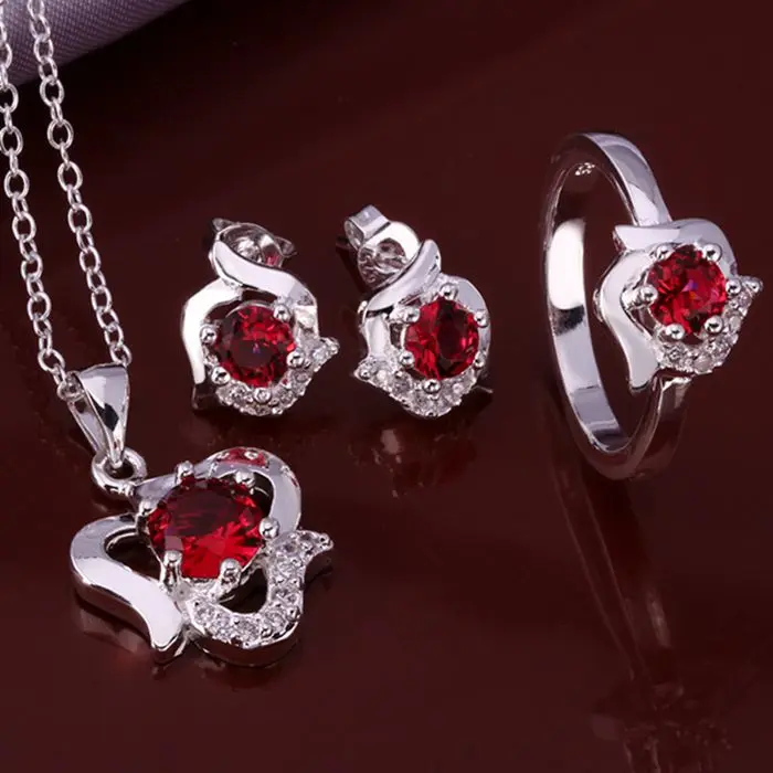 

Hot selling 925 fashion red rose R+E+N Jewelry Set SMTS655
