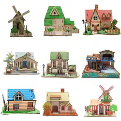 3D деревянные головоломки DIY стройка Модель Кукольный домик Стиль Дом головоломки малыш игрушки игрушка в подарок для детей