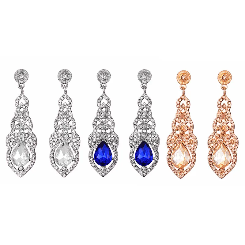 Crystal Wedding Earrings for Women Silver Color Bridal Long Earrings Wedding Jewelry Accessories