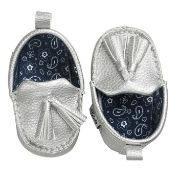 

HOT SALE Baby Pu Tassel Pendant Leather Moccasins Non-slip Learning shoes Silver 6-12m