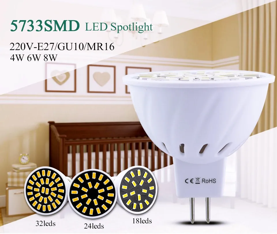 Лампада de led spotlight GU10 MR16 110 В 220 В SMD5733 Lamparas Светодиодная лампа 4 Вт 6 Вт 8 Вт ампулы светодиодные лампы для домашнего внутреннего освещения