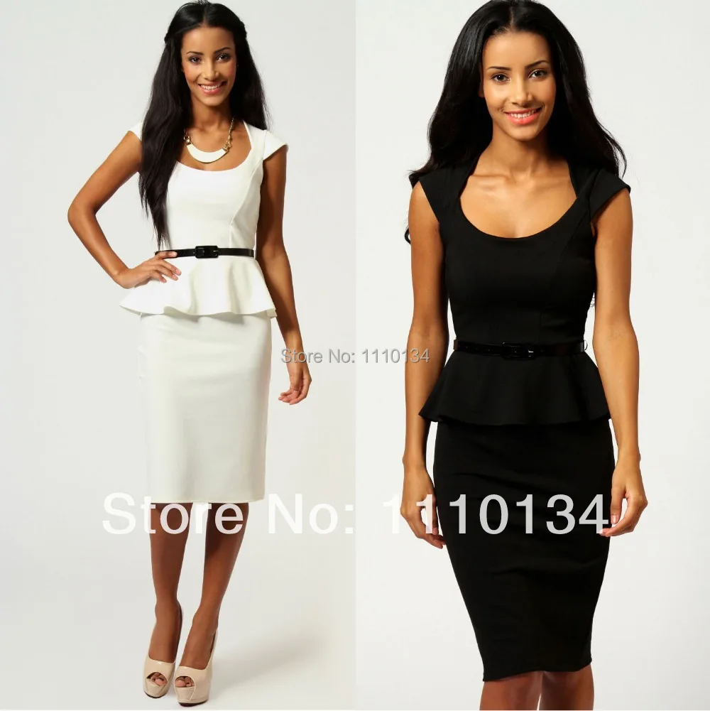 Женское платье карандаш до колен без рукавов с баской и поясом|dress puzzle|dresses modestdresses
