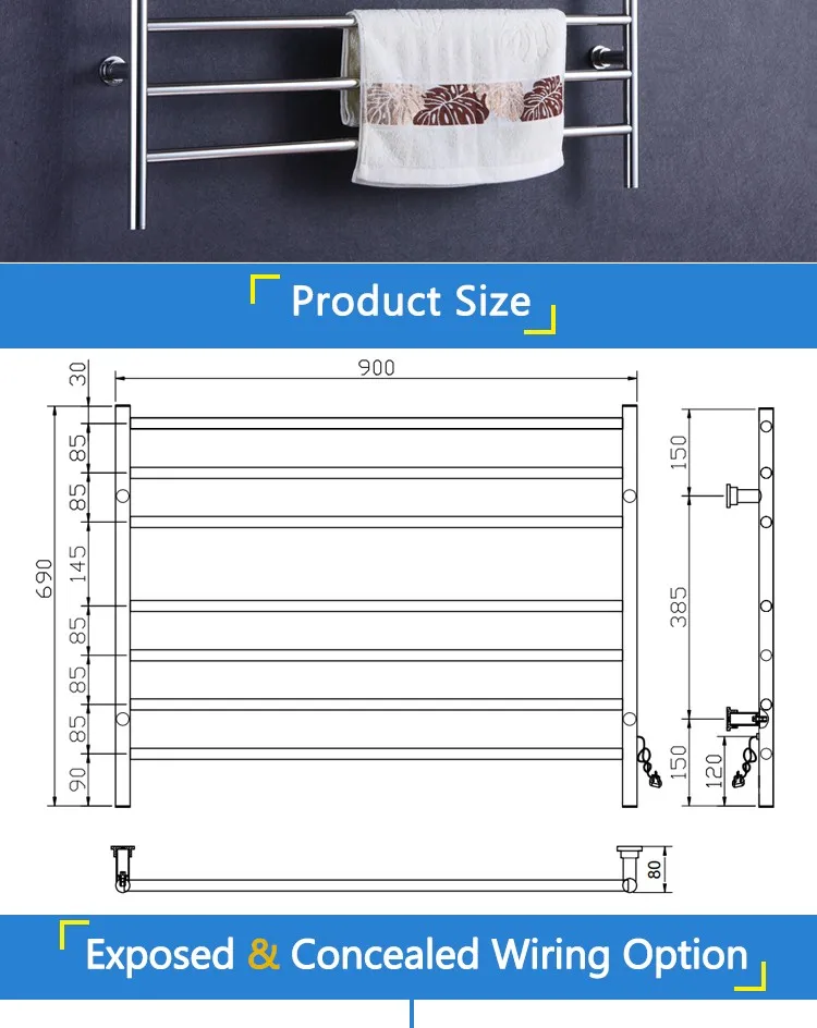 Широкая хромированная отделка с подогревом полотенцесушитель подогреватель скрытый/открытая проводка электрическое Полотенце радиатор полотенцесушитель HZ-920A