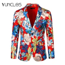 YUNCLOS, Мужской приталенный костюм, Блейзер, пиджак с цветочным принтом для мужчин, Свадебная вечеринка, 2 пуговицы, джентльменская верхняя одежда, пиджак