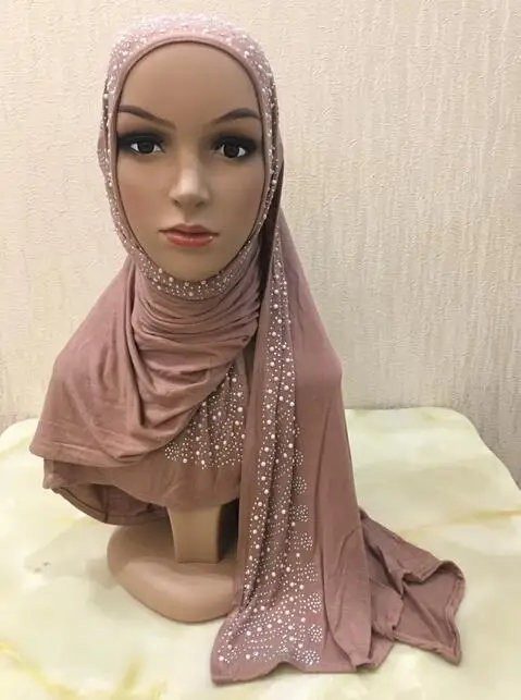 H1142 модал джерси длинный шарф с причудливыми Стразы мусульманский арабский шарф исламский женский головной Убор