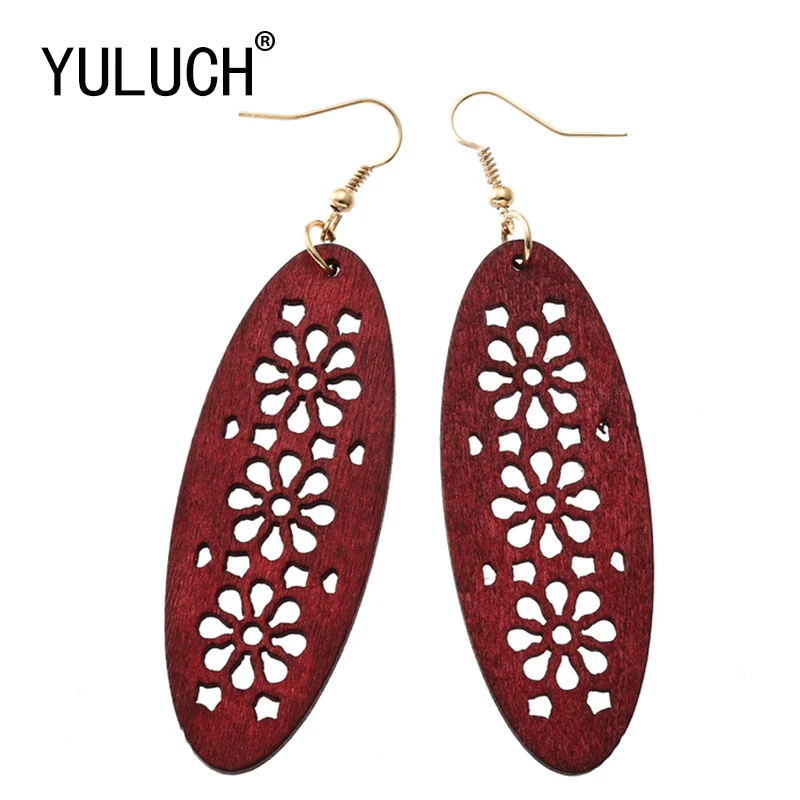 

YULUCH Novelty Vintage Hollow Carved Oval Three Color Earrings For Girls Art Jewelry for Women 2018 Winter New Fashion