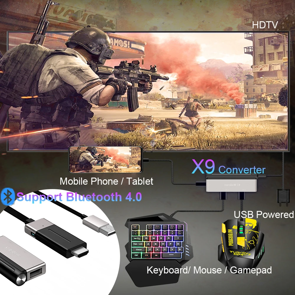 

4K 60Hz Mobile Phone Gamepad PUBG Controller Plug and Play Keyboard Mouse Bluetooth Converter Dock For Android iOS Phone PC