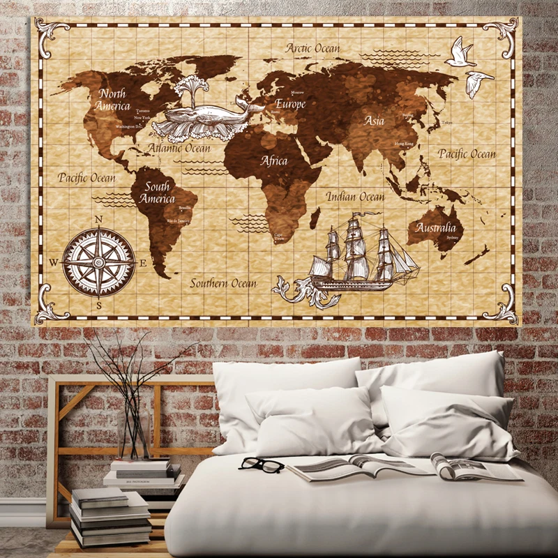 

Retro Navigation World Map Poster Size Wall Decoration Large Map of The World 80x50 Waterproof and tear-resistant