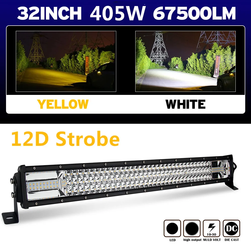 

CO LIGHT Curved 12D LED Light Bar Strobe 3-Row 32" 405W Offroad Led Bar for Trucks SUV 4X4 ATV Jeep Auto LED Work Light 12V 24V