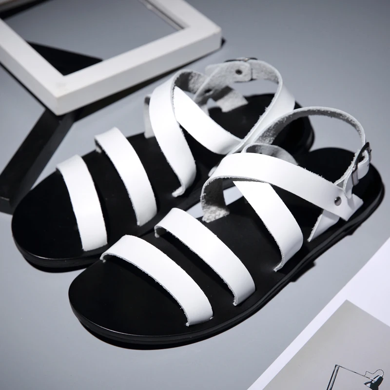 

Mens Plus Size Summer Sandals Designer Mens Gladiator Sandals Handmade Male Comfortable Shoe Luxury Brand Men Flats Sandals