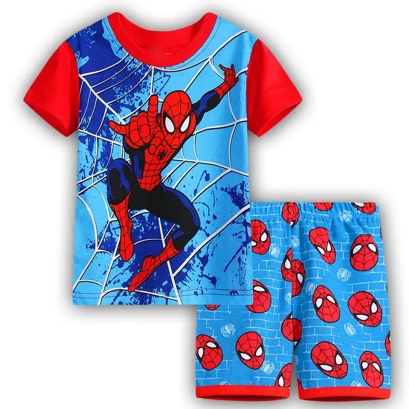 Лидер продаж; пижамы с героями мультфильмов; хлопковые детские комплекты с супергероями и человеком-пауком; футболки для мальчиков; короткие штаны; детская одежда; летние Пижамные комплекты