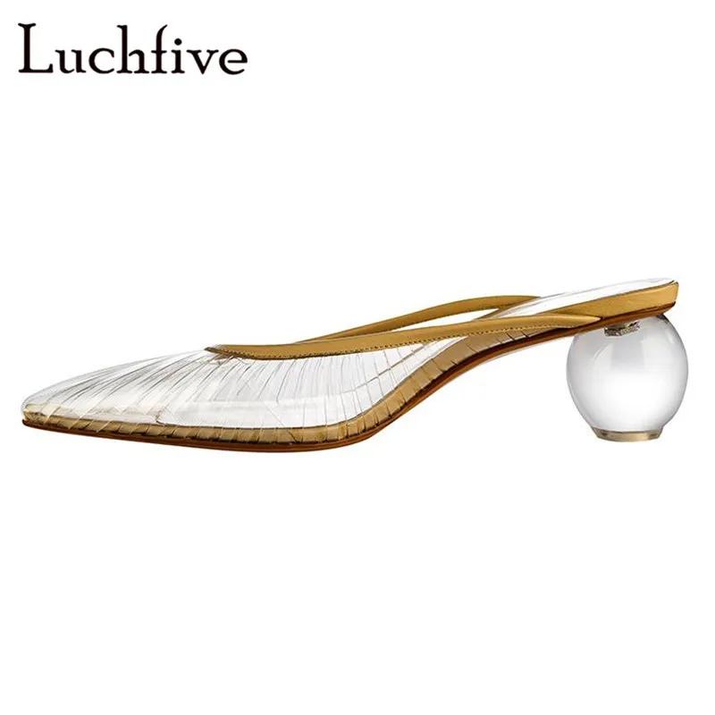 

Clear Ball-Shaped Heels Women Slippers Cover Pointed Toe Shallow Shoes Woman Sexy Summer Runaway Transparent Zapatos Mujer