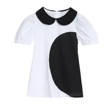 Детская рубашка «летучая мышь» хлопковая рубашка с короткими рукавами для маленьких девочек рубашка с воротником «арка» и «летучая мышь» Одежда для маленьких девочек блузки и рубашки