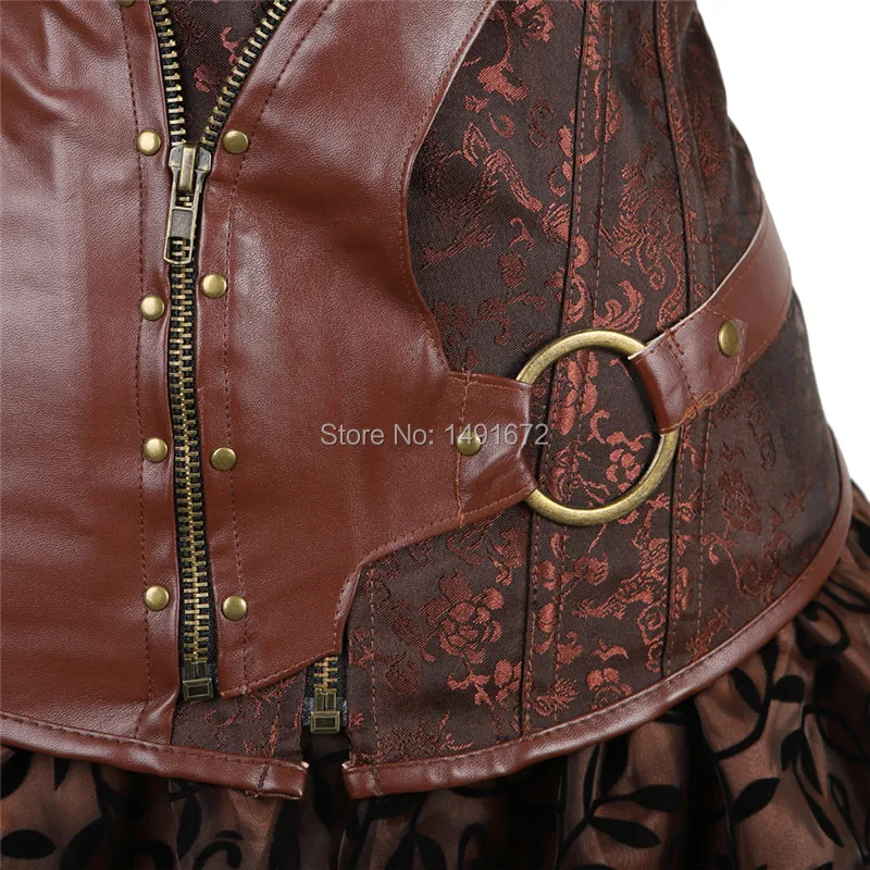 Стимпанк корсетное платье Викторианский кожаный пиратский бюстье корсеты юбки для женщин вечерние экзотические Модные размера плюс коричневый