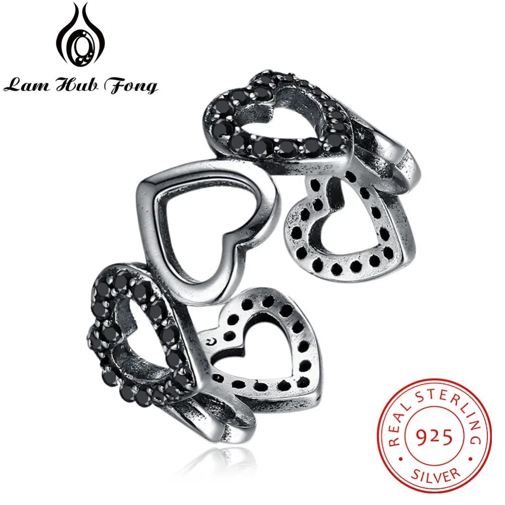 

Vintage Resizable 925 Sterling Silver Multiple Heart Rings for Wome Cubic Zirconia Adjustable Open Ring Punk Gift (Lam Hub Fong)