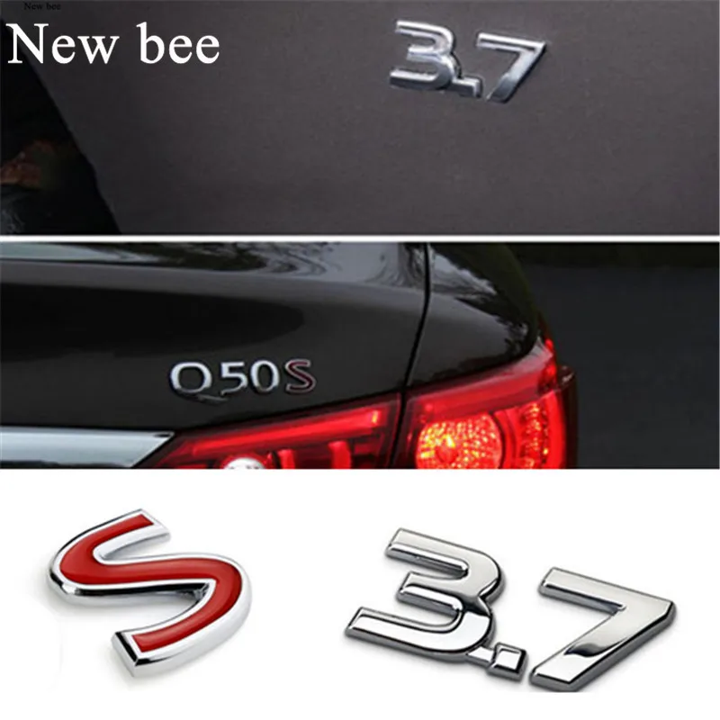 

Newbee 3.7 Red S Emblem Badge Car Styling Metal Sticker Refitting Rear Trunk Fender Decal for Infiniti Q50 Q50L Q30 Q70