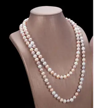 

gorgeous 9-10mm round multicolor pear necklace 36inch 50"
