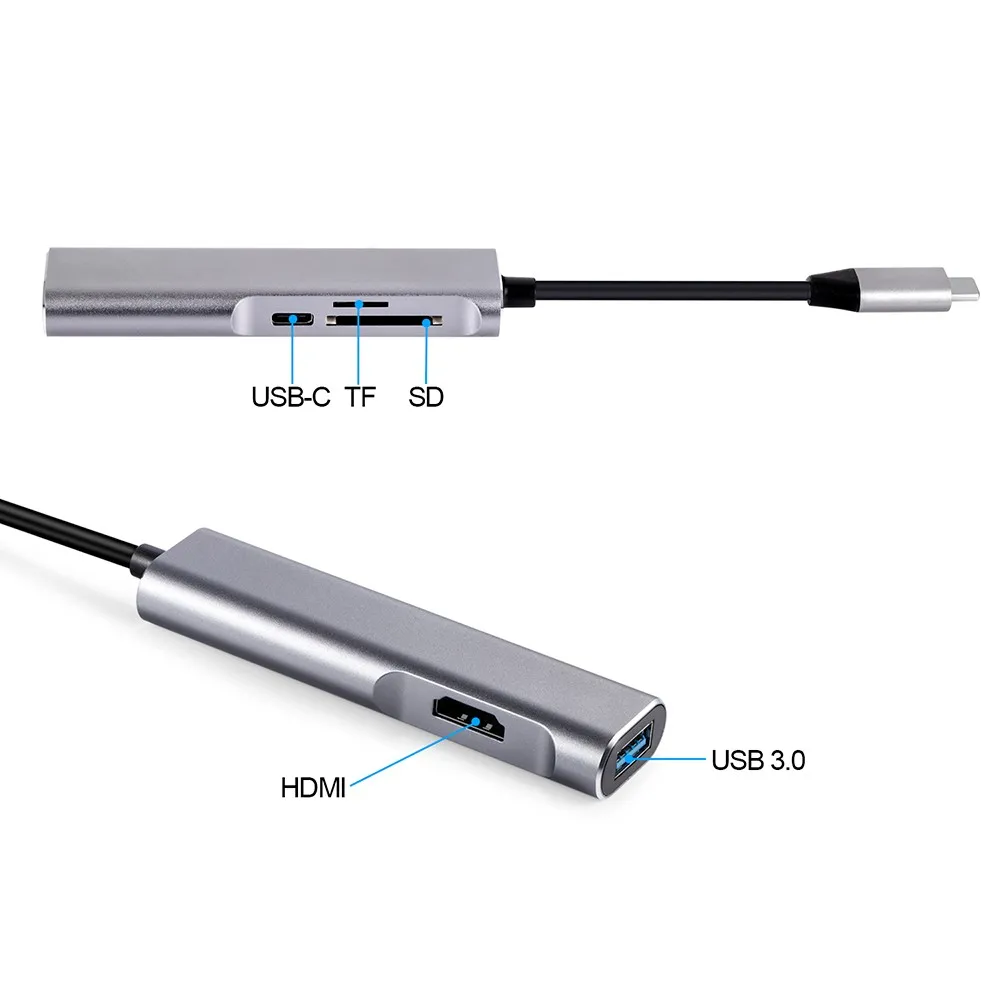 

5 In 1 USB-C Hub Type-C To USB 3.0+HDMI 4K+SD/TF Card Reader Multi-Function USB C Hub Adapter For Macbook PC Xiaomi Tablet Hot