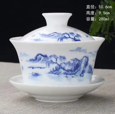 Ручная роспись тушью Лотос керамический фарфор Gaiwan китайский чайный набор кунг-фу ручной работы чайная посуда Tureen Sancai чайная чашка пуэр чайник - Цвет: 280ml