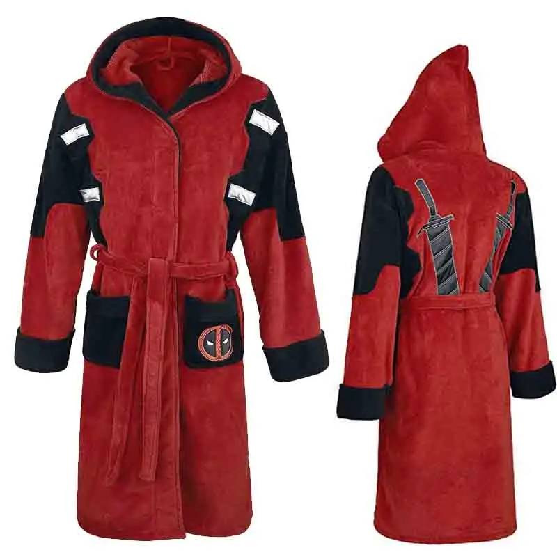 

Deadpool Dressing Gown Bathrobe Cosplay Costume Wade Winston Wilson Winter Hooded Knee-Length Bath Robe Dressing Plus Size