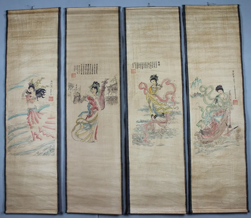 

Ancient calligraphy and painting, a fairy walking over ripples map, collection of calligraphy and painting