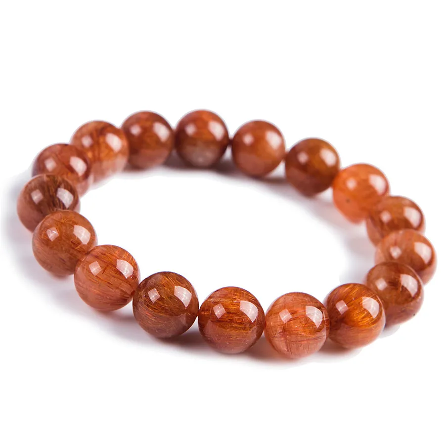 

13mm Brazil Natural Copper Rutilated Quartz Bracelet Women men Stretch Crystal Round Bead Bracelet