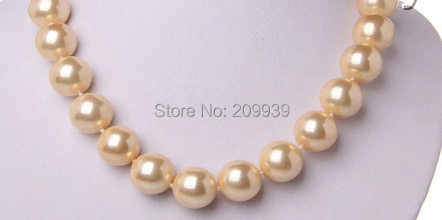 

huij 00918 stunning big 16mm round gold south sea shell pearl necklace
