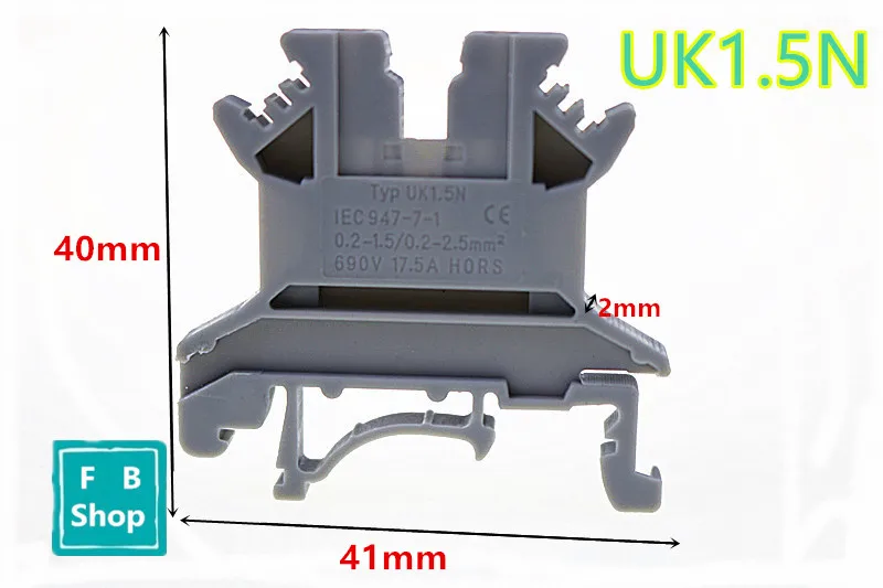 

10pcs Phoenix Type UK-1.5N 690V 17.5A DIN Rail Universal Terminal Blocks Screw Type