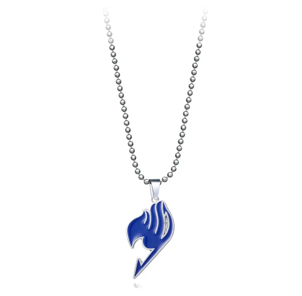 Anime Fairy Tail Necklace Men Metal Cartoon Choker Necklace Women Fashion Jewelry Bead Chain kolye collares - Окраска металла: blue