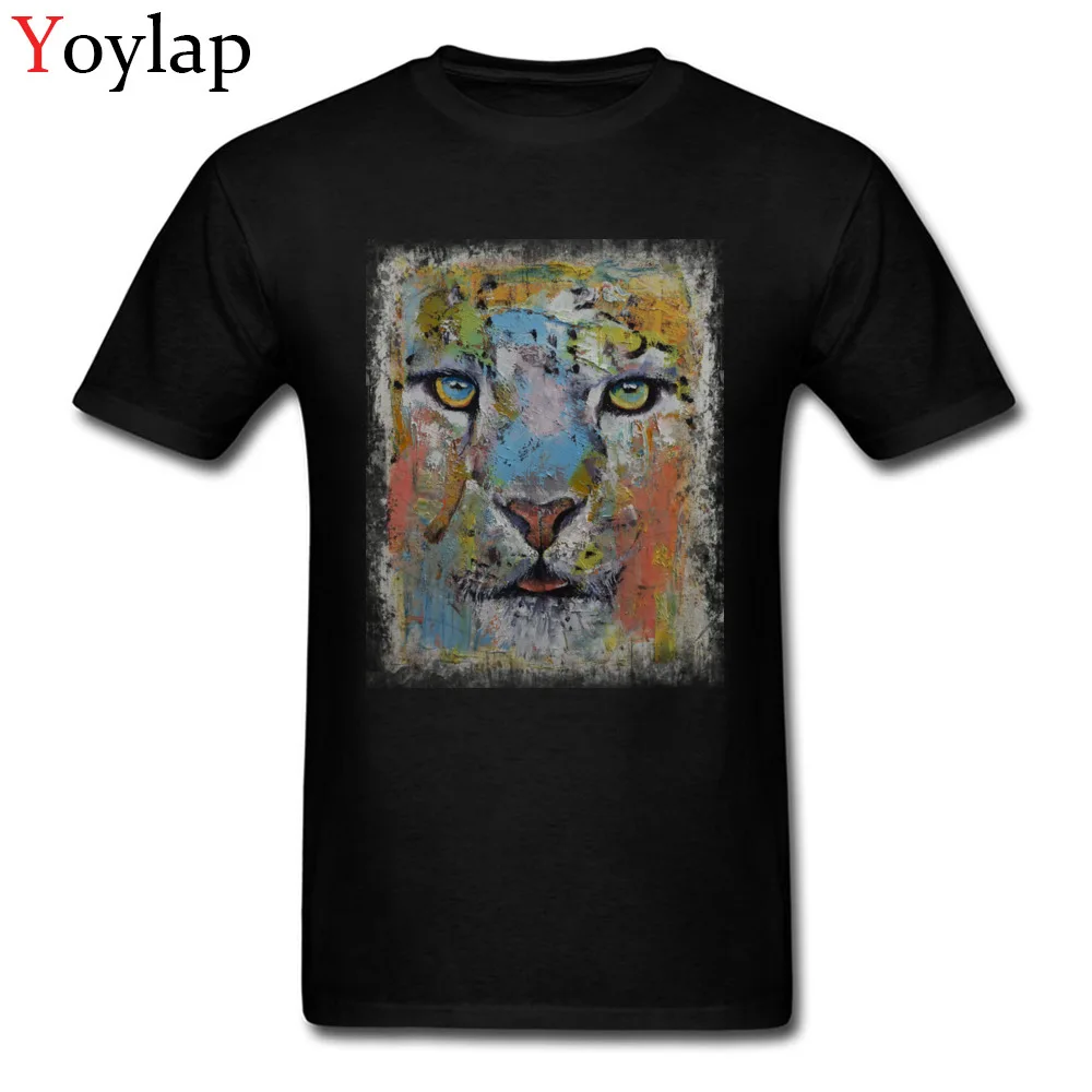 100% Cotton Tops Tees SNOW LEOPARD for Boys Design T-shirts Personalized New Coming Round Collar Short Sleeve Sweatshirts black