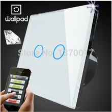 ЕС Wallpad Белый СВЕТОДИОД 2 Банды Кристалл GlassTouch Wi-Fi Выключатель Света, Беспроводной Пульт Дистанционного управления настенный сенсорный выключатель света, бесплатная Доставка