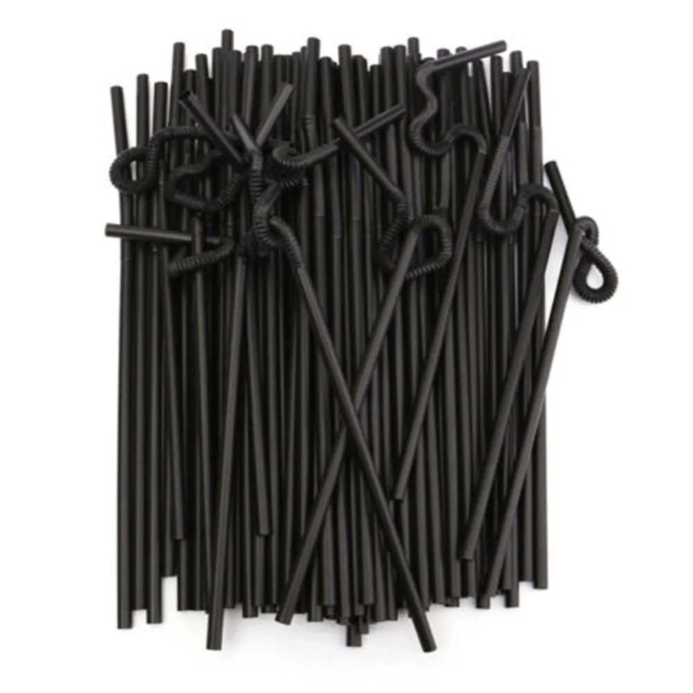 

100 PCS Black Disposable Plastic Drinking Straws Extra Long Flexible Suction Tube Sucker Party Bar Beer Juice Drinking Supplies