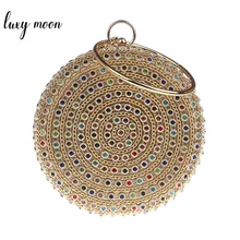 Round ball Evening Bag luxury rhinestone Purse clutch Colorful Diamond Wedding Clutches Gold Silver chains Handbags ZD1307