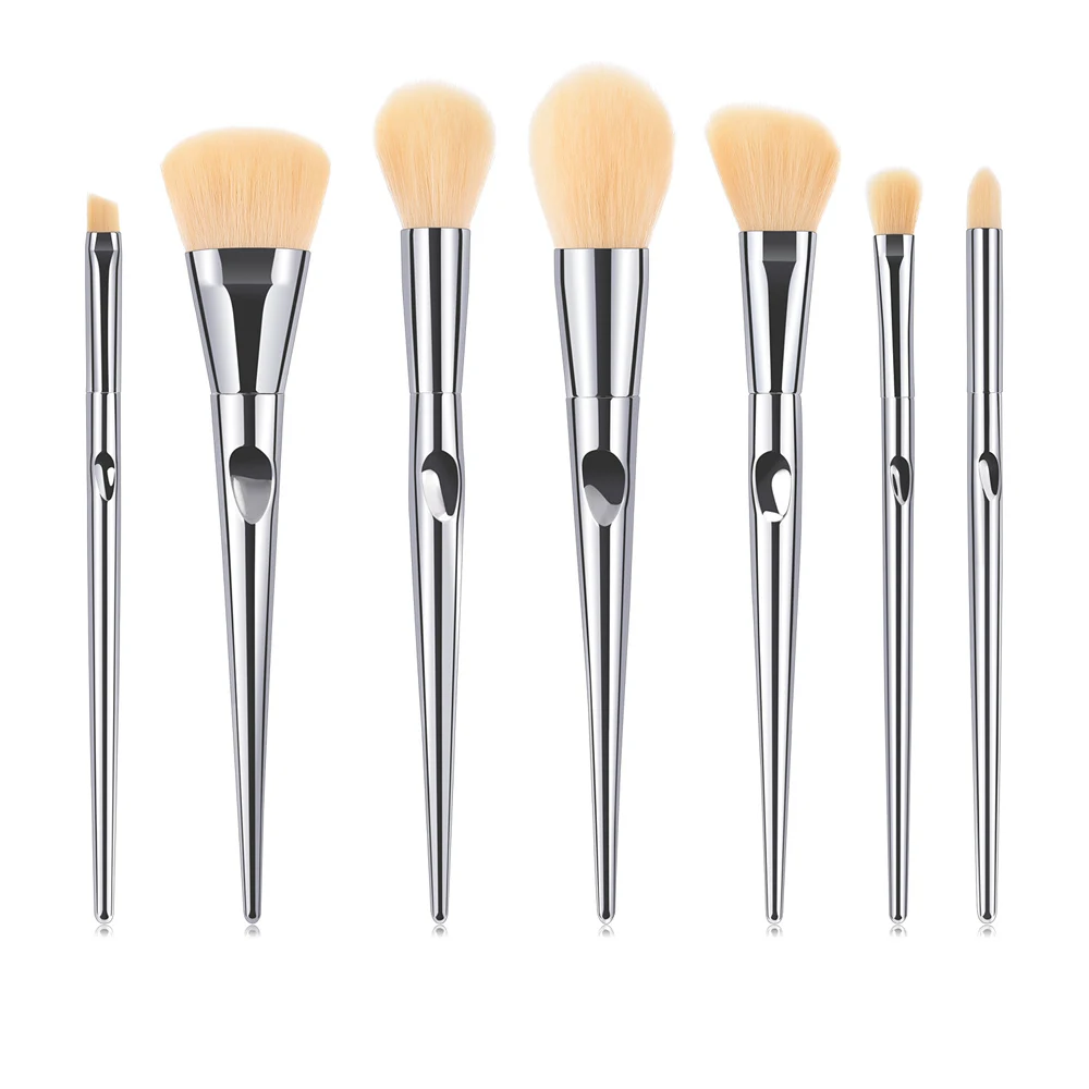 7pcs silver Очень хорошее качество 7 шт. Pro набор кистей для макияжа серебряный Teardrop указал порошок смешивания угловой Румяна бровей контур кисти - Handle Color: 7pcs silver
