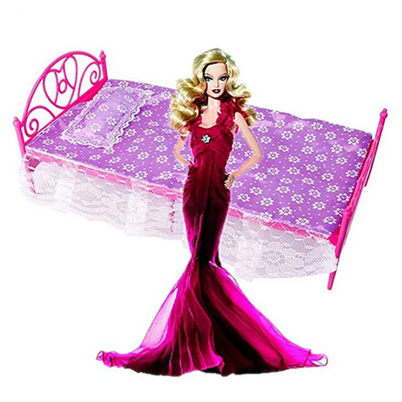 

Children's toy Random color Plastic Miniatures Bedroom Furniture Single Bed with pillow and Bed Sheet for Barbie Dolls Dollhouse