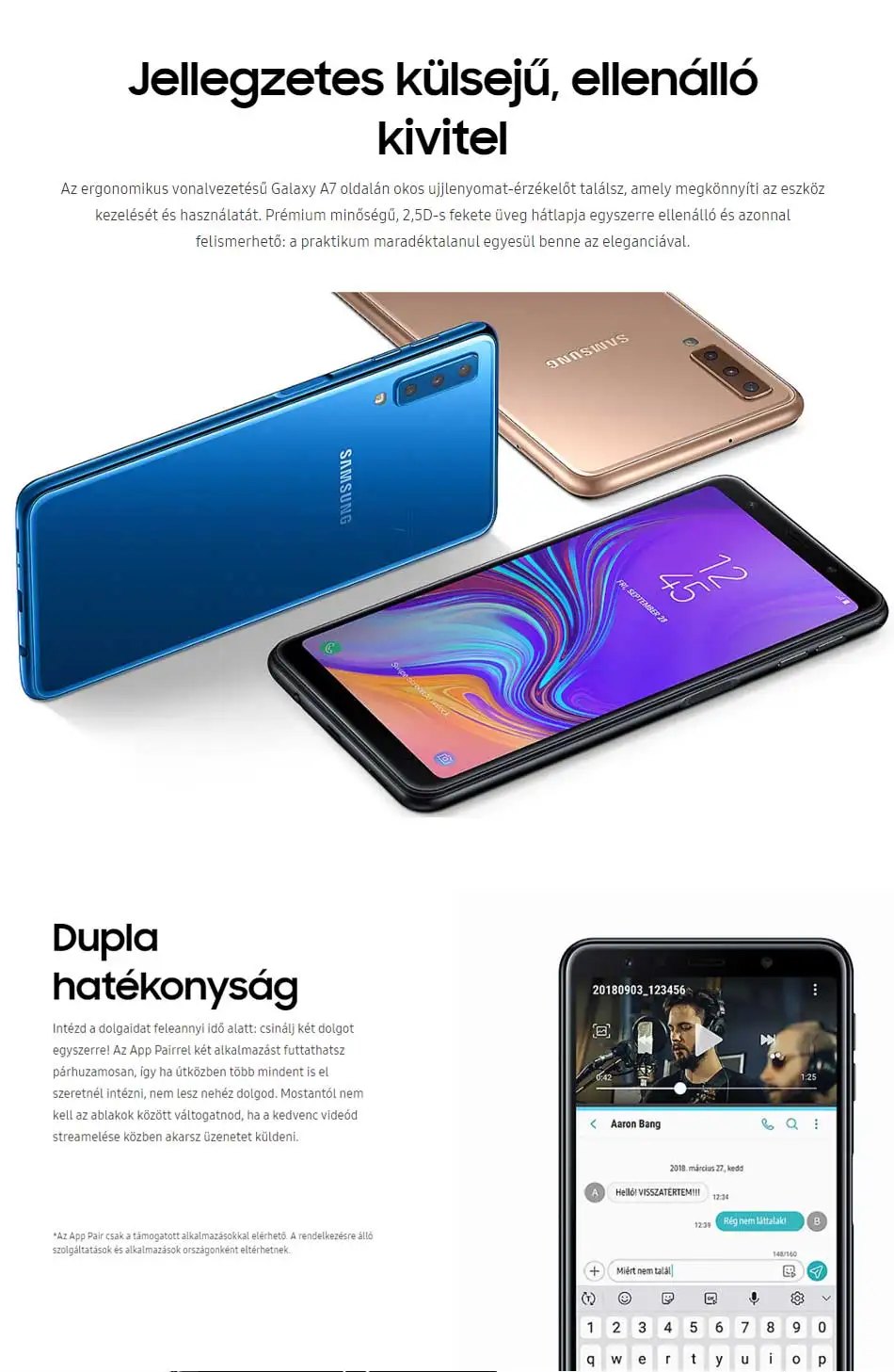 Мобильный телефон samsung Galaxy A7 A750F-DS, 4G LTE, 6,0 дюймов, 4 Гб ОЗУ, 64 Гб ПЗУ, три камеры заднего вида, Android, сканер отпечатков пальцев, смартфон